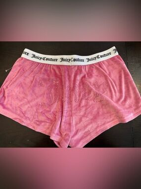 Juicy Couture Pink Velour Lounge Shorts with Rhinestone Script